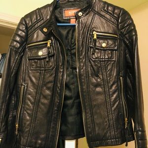 Michael kors leather jacket black size small